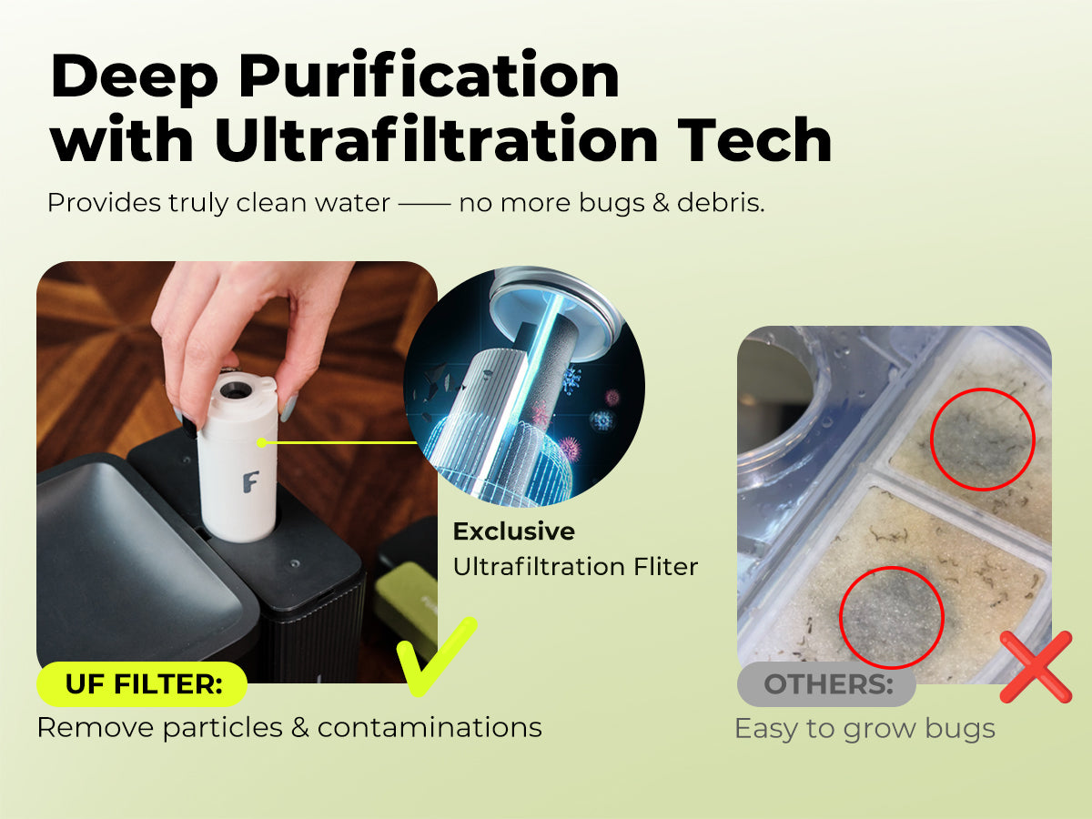 FURBULOUS [Acier Inoxydable 316 & Conception 100% Sécurisée] Fontaine à Eau avec Technologie d'Ultrafiltration - Eau et Électricité Séparées, Ultra-Silencieuse, Sans BPA, 3.3L, Deux Modes pour Chats & Chiens, Noir (Inclus Filtre 45 Jours)