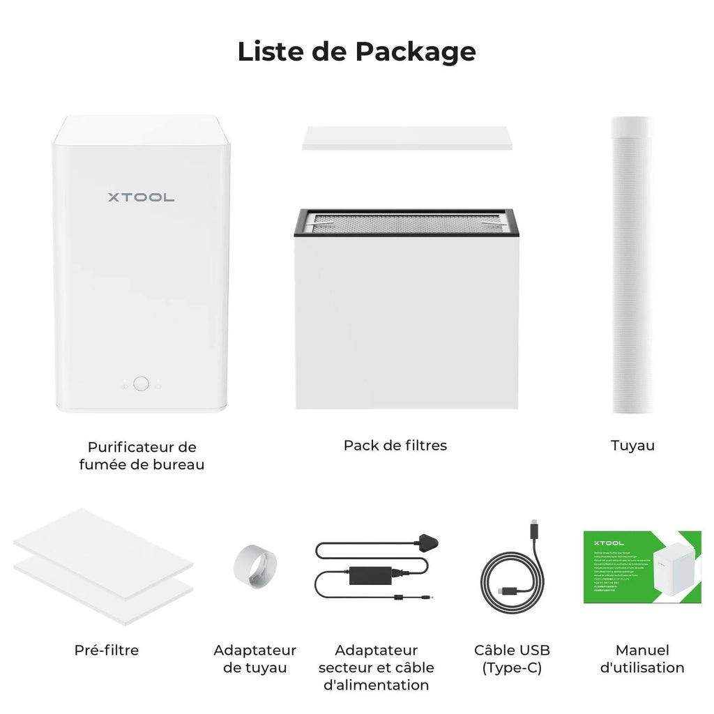 Purificateur d'air de bureau xTool F2, extracteur de fumée avec filtration à 3 niveaux, HEPA portable, pour graveur laser xTool F2 uniquement