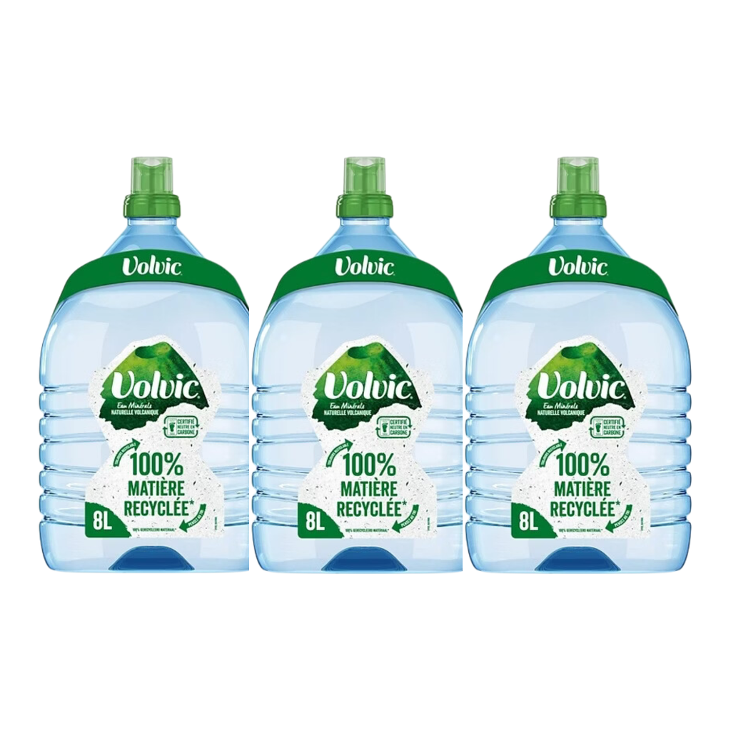 VOLVIC Natural Mineral Water 8L (Lot de 3)