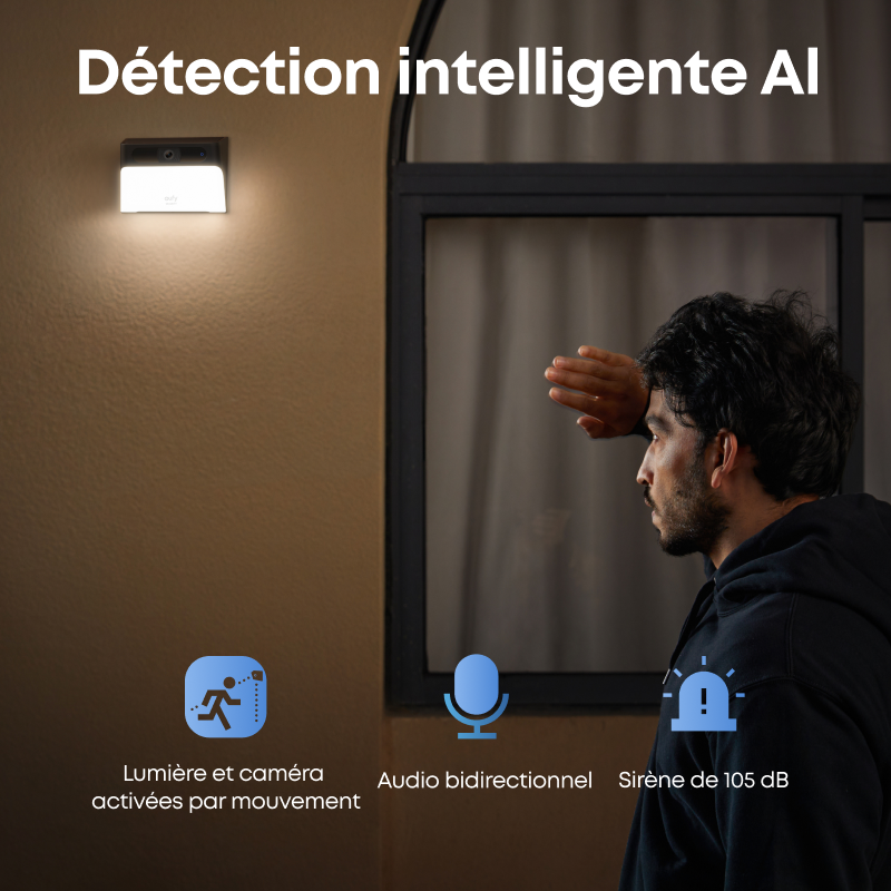 Projecteur-Caméra Murale Solaire eufy Security S120 - Caméra de Sécurité Solaire, Extérieur Sans Fil, 2K, Alimentation Permanente, Éclairage Activé par le Mouvement, IA, IP65, Projecteur, Sans Frais Mensuels