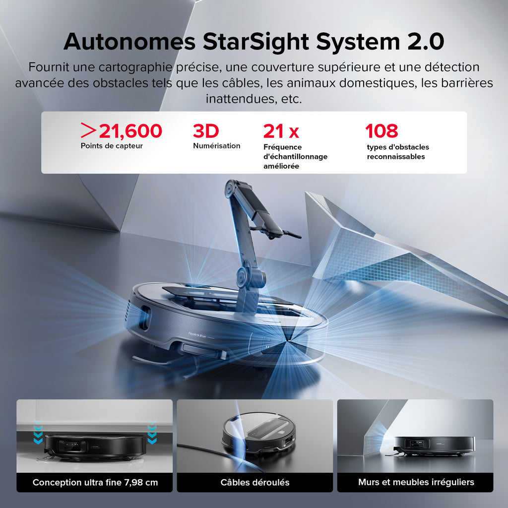 roborock Saros Z70 Aspirateur robot avec fonction de lavage, bras OmniGrip, prise en charge par IA, puissance d'aspiration de 22 000 Pa, ultra-fin de 7,98 cm, support FlexiArm