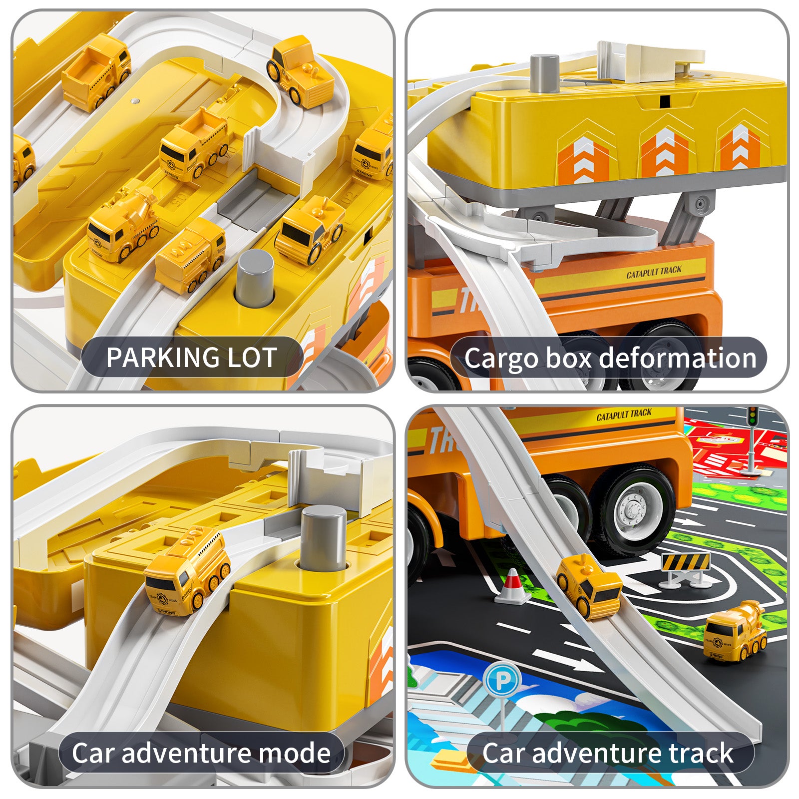 Jouet de transport de voitures Jouet de station de camion mobile avec 8 mini véhicules Piste de course Jouet, Cadeaux d'anniversaire
