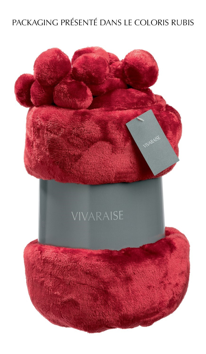 Vivaraise Tender Plaid à pompons gris perle - 130 x 170 cm