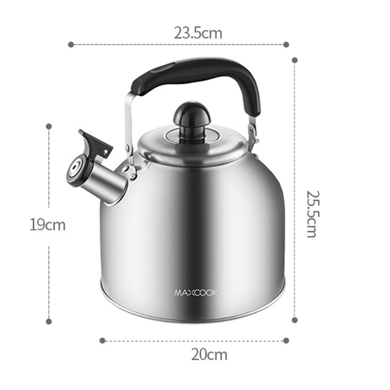 Maxcook Bouilloire à thé à sifflet en acier inoxydable 304, 4 L, finition satinée brossée, convient pour l'eau bouillante et le thé, compatible avec plaques à induction et cuisinières à gaz, MCH287