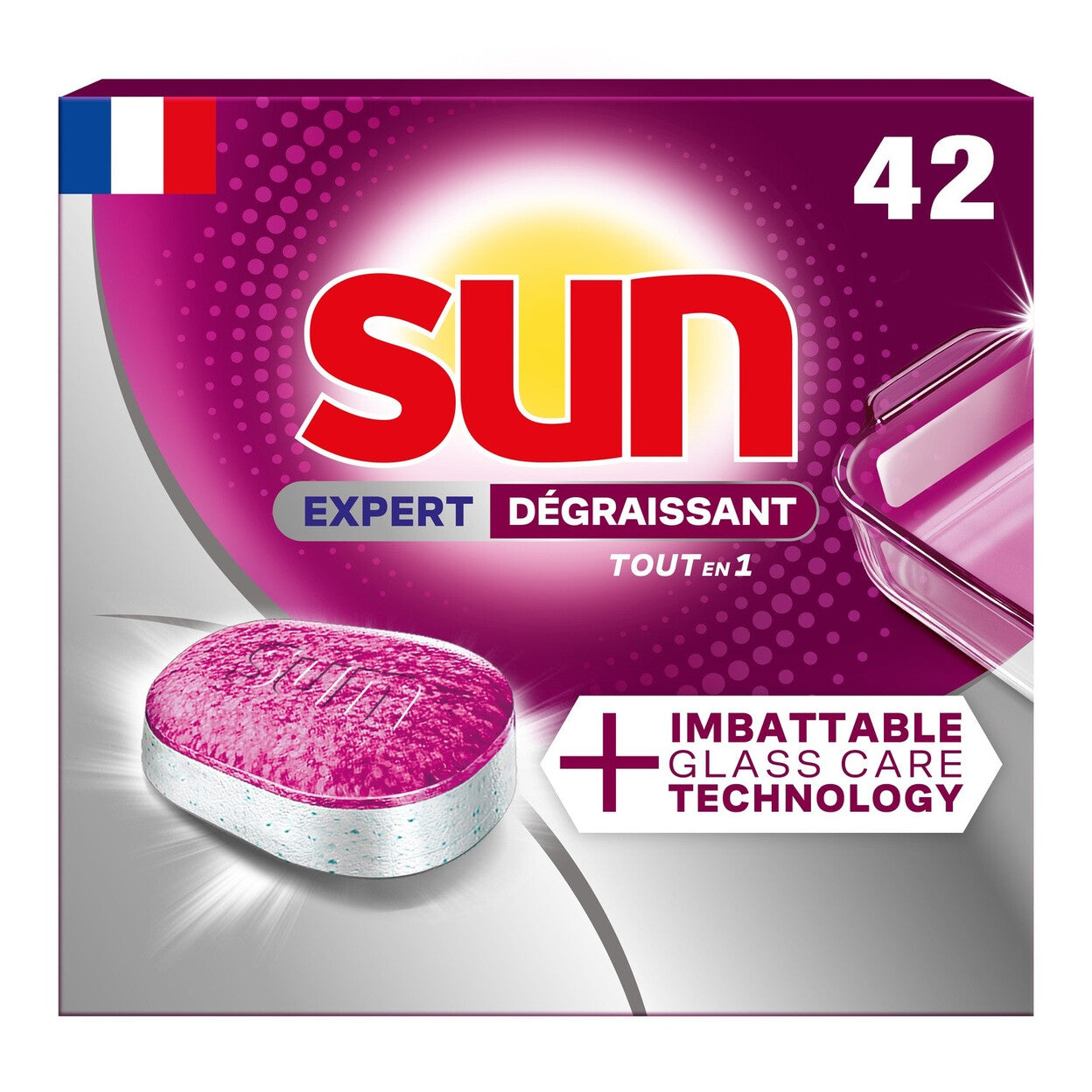 SUN Tout-en-1 Expert Tablettes Lave-Vaisselle Dégraissantes Technologie Glasscare 2 x 42 Tablettes (= 84 Tablettes) (84 Lavages)