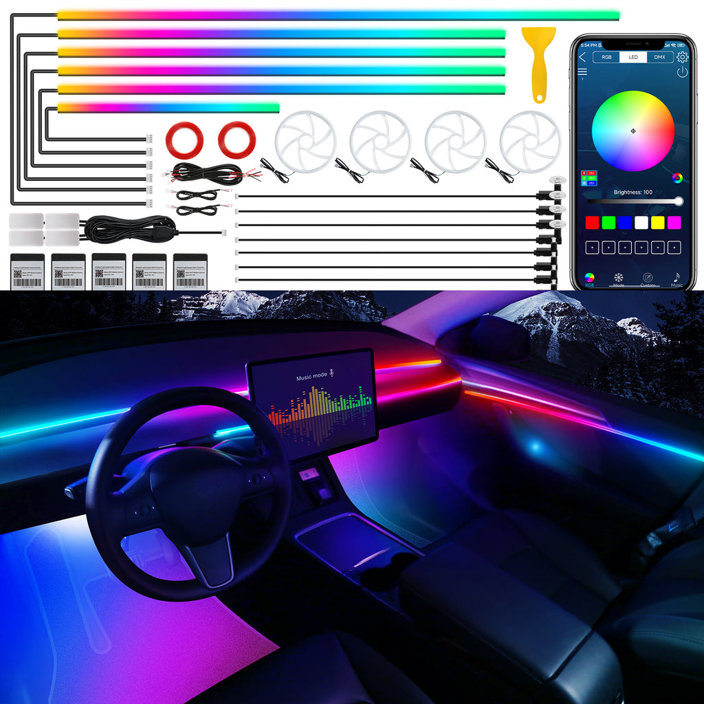 Bande lumineuse LED en acrylique pour intérieur de voiture Dreamcolor, contrôle sans fil via application, RGB 22-en-1, 175 pouces 600 fibres optiques, kit d’éclairage d’ambiance