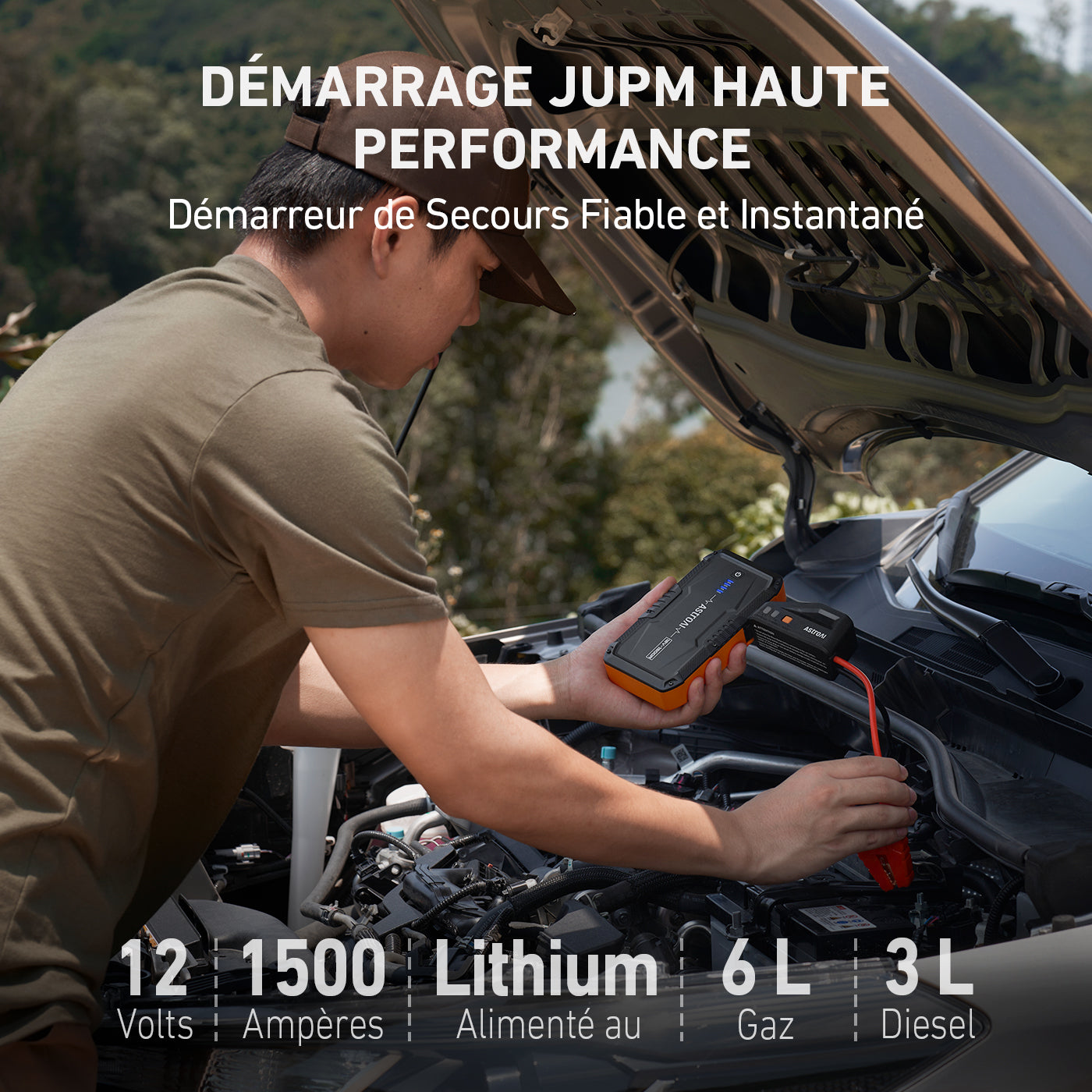 AstroAI S8 Batterie de démarrage pour voiture, booster de démarrage portable 12 V pour moteurs essence jusqu’à 6,0 L et diesel jusqu’à 3,0 L, lampe torche à 3 modes et câble de démarrage