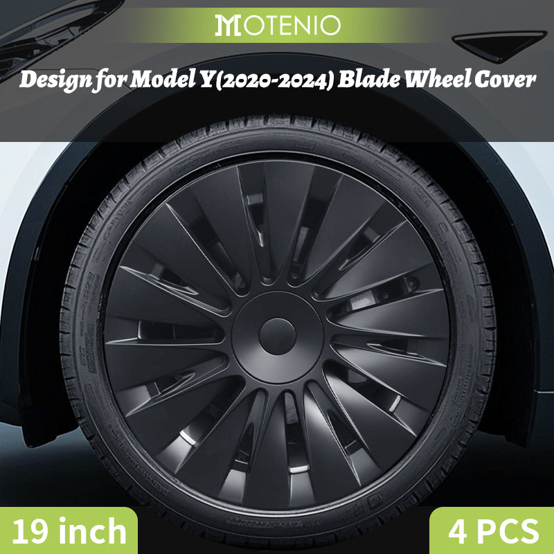 4PCS Cache Jante Premium Pour Tesla Model Y (2020-2024) 19 Pouces Cache Jantes Noir Mat Style Lame Couverture Complète Couverture Protectrice Exclusivement Pour Model Y (2020-2024)
