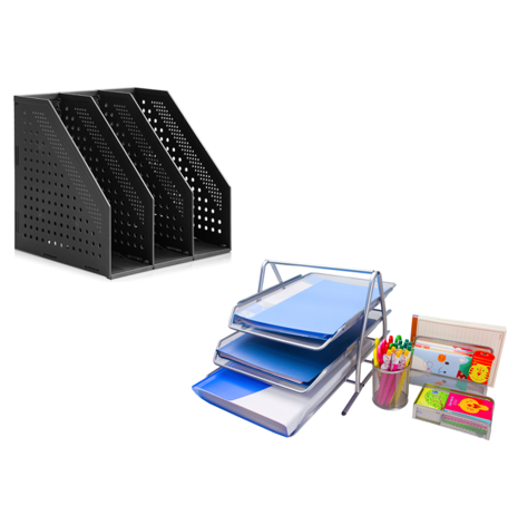 Senhoglb Organisateur de bureau 4 pièces, Argent + Deli organisateur de dossiers pliable, Rangement de bureau