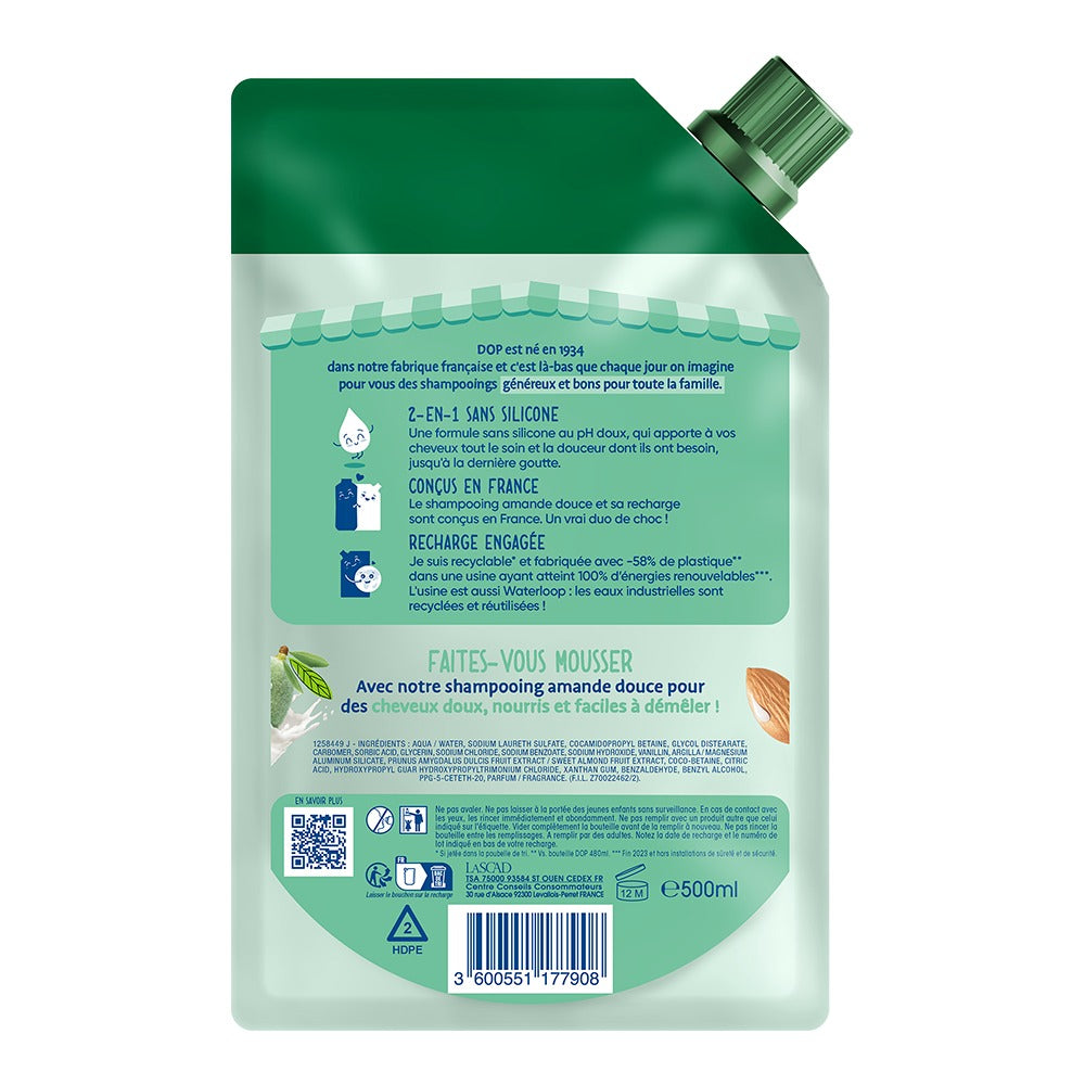 DOP Recharge Shampooing 2 en 1 Démêlant Amande Douce 500ml