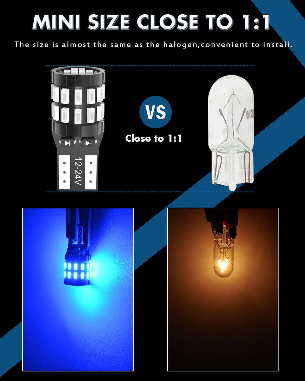 Katur 194 T10 W5W 501 168 Ampoule LED bleue super lumineuse 12-24 V CANbus sans erreur, Remplacement d'ampoule LED pour plafonnier, liseuse, éclairage de porte