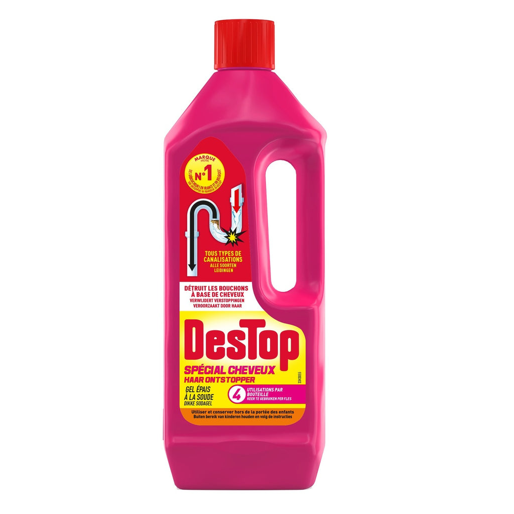Destructeur de Canalisations Spécial Cheveux Destop, Gel Épais, Dissout la Kératine, Pour Tous Types de Canalisations, 1 L