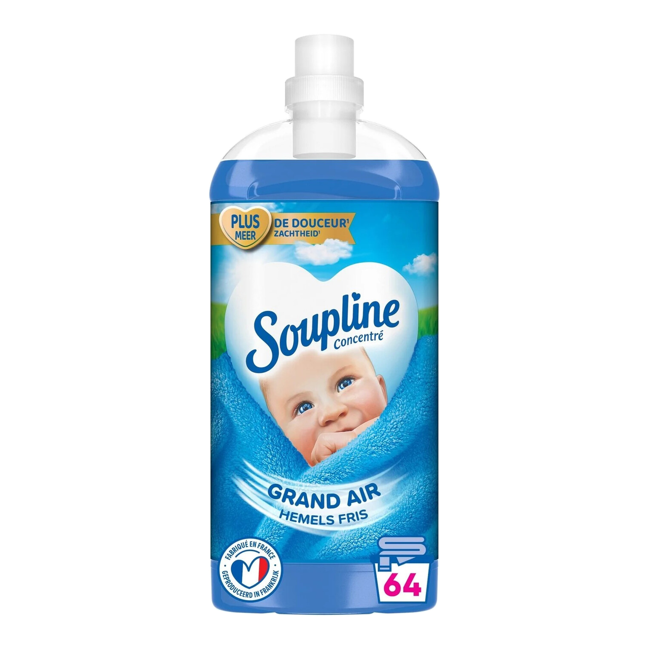 SOUPLINE Grand Air Adoucissant Concentré, Fraîcheur 30 Jours, 64 Lavages, 1,35 L