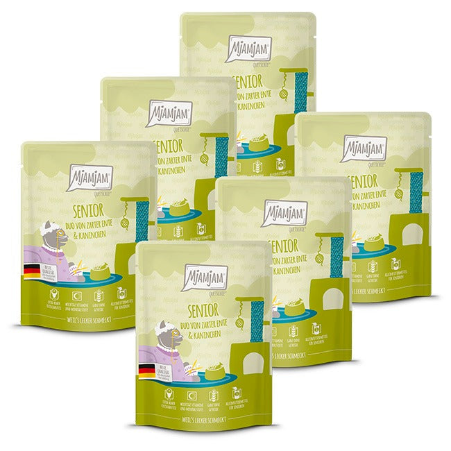 [Peut être servi frais pour l'été] MjAMJAM Senior Duo Quetschie Nourriture humide pour chat lapin canard - 300 g x 6