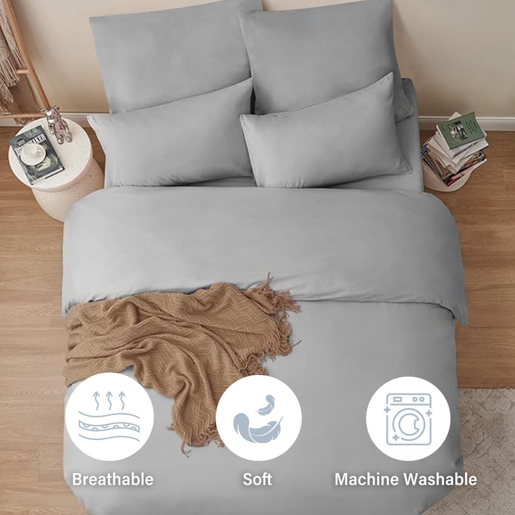 LeBonsoir Parure de lit brossée avec 1 housse de couette 200 x 220 cm et 2 taies d’oreiller 80 x 80 cm, avec fermeture éclair - Gris clair