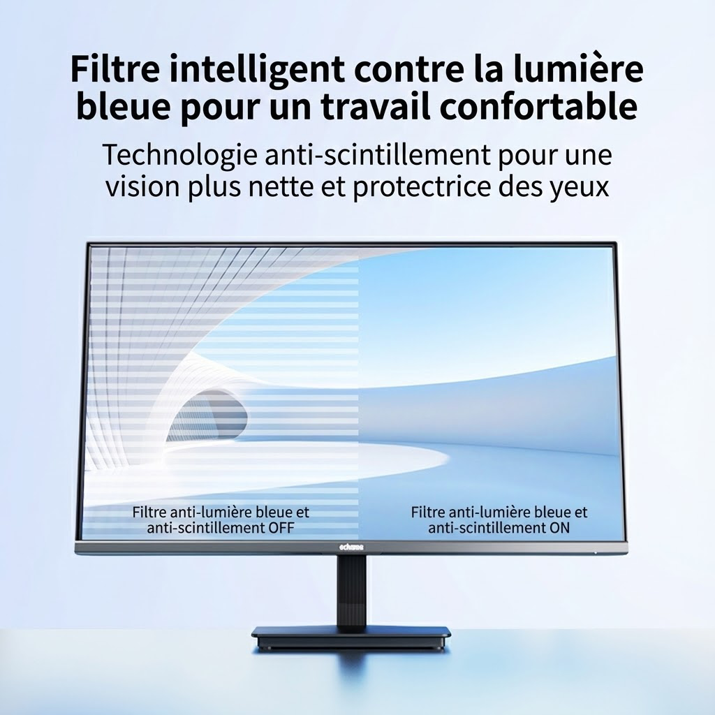 Ochama Moniteur de bureau 23,8 pouces - Moniteur de jeu et de bureau, Écran HD 1080P, Taux de rafraîchissement élevé 100 Hz, Bordures ultra-étroites sur trois côtés - Pour jeu, bureau, études