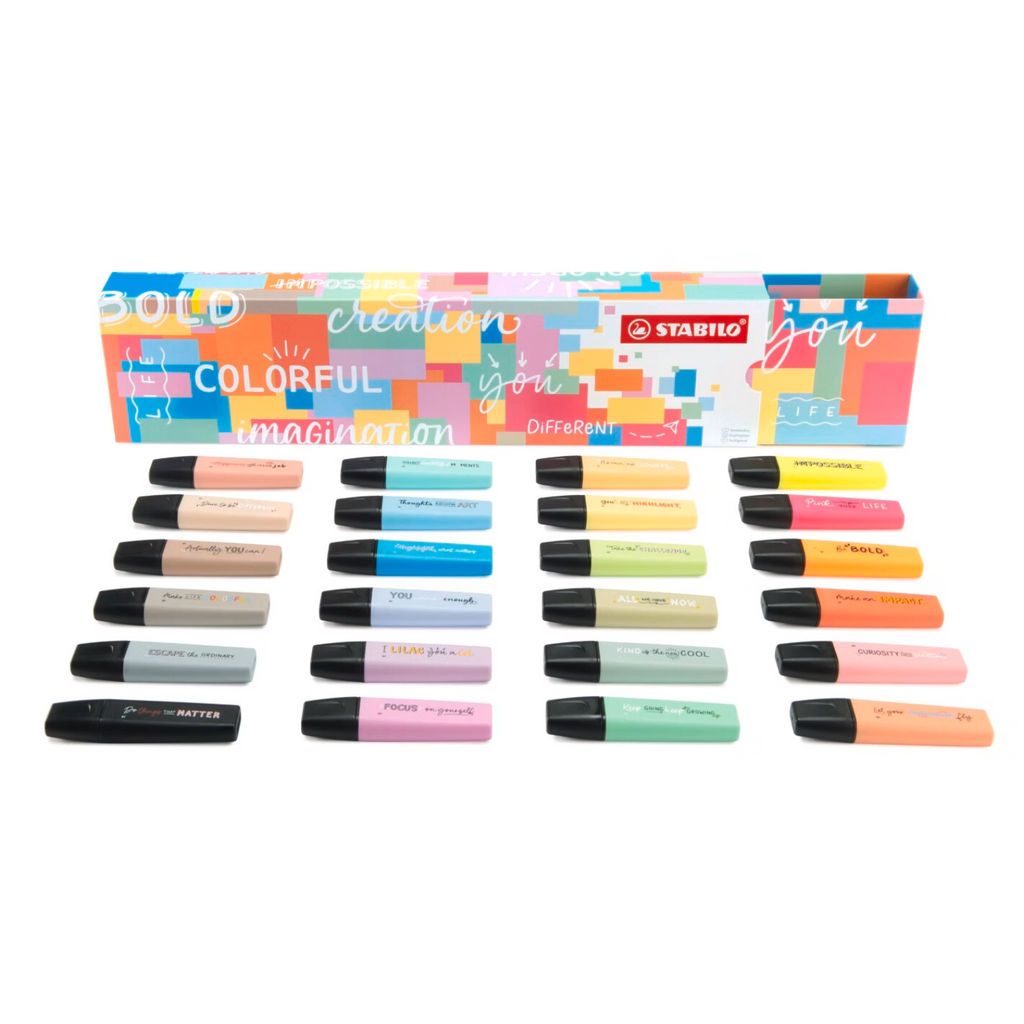 STABILO BOSS ORIGINAL Set de bureau de 24 surligneurs - 4 néon + 13 pastel + 6 nature + 1 noir