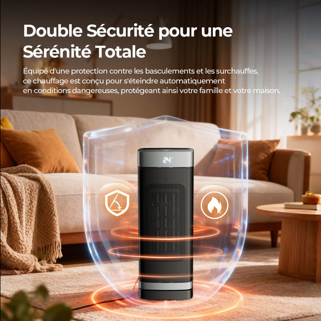 Totopia Chauffage électrique 2000 W, Chauffage céramique PTC, Télécommande, 2 modes de chauffage, Minuterie 12 h, Thermostat réglable, Protection anti-basculement et surchauffe