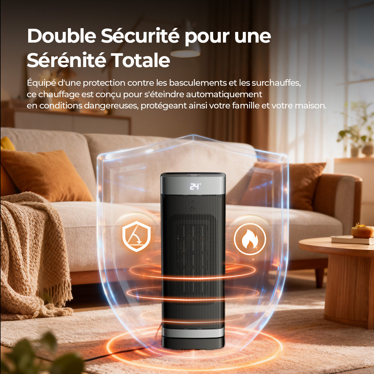 Totopia Chauffage électrique 2000 W, Chauffage céramique PTC, Télécommande, 2 modes de chauffage, Minuterie 12 h, Thermostat réglable, Protection anti-basculement et surchauffe