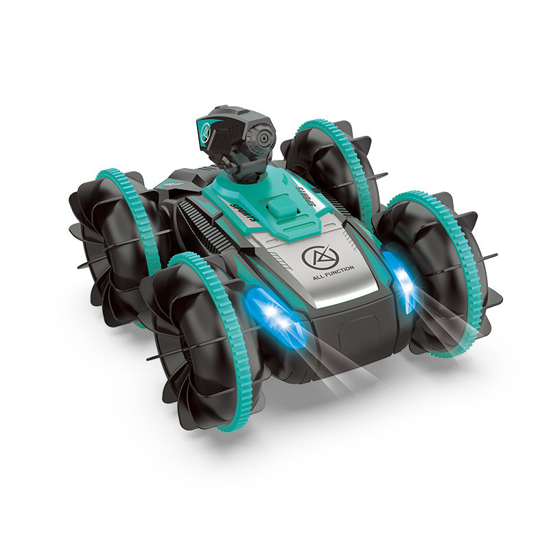 Tank RC amphibie à double commande gestuelle, voiture de cascade étanche sur terre et sur l'eau, jouet LED à tirer de l'eau et rotation à 360° pour enfants 8+, un seul modèle en vert