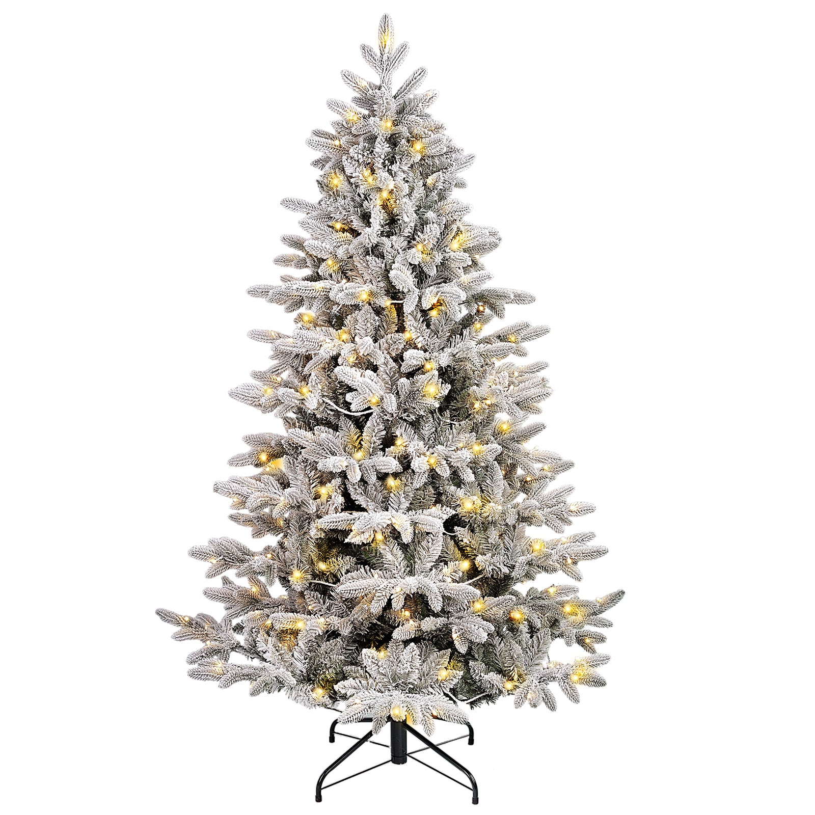SALCAR Sapin de noël enneigé avec 1230 branches et éclairage 300 LED blanc chaud - 180 cm