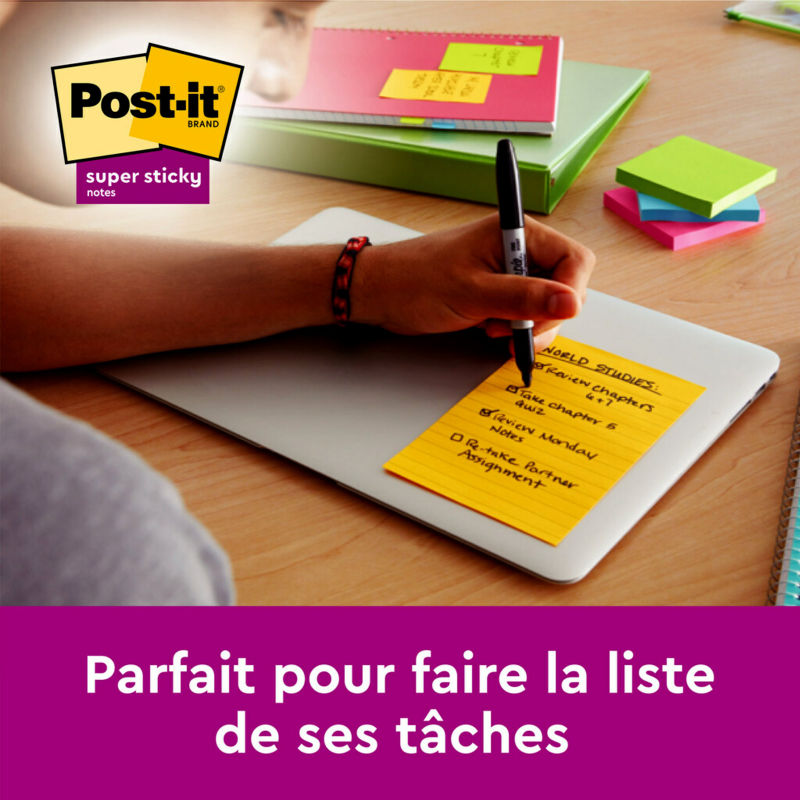 AriZona Notes de réunion super adhésives, couleurs néon assorties, 203 mm x 152 mm, 45 feuilles/feuille, 4 blocs/lot, 100 % PEFC, SGSCH-PEFC-COC-110078