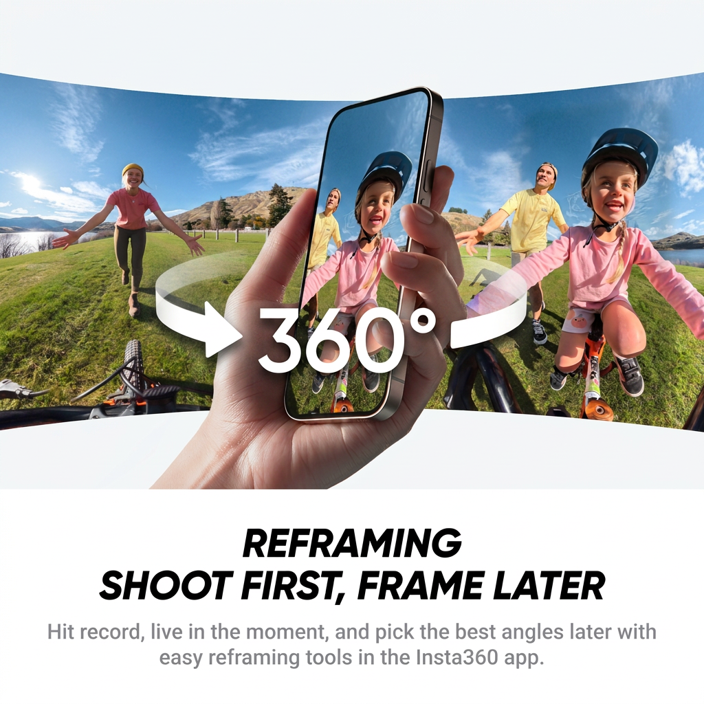 Insta360 X4 Air - Caméra 360° 8K légère de 165 g, effet perche à selfie invisible, objectifs remplaçables, filmez d'abord puis recadrez ensuite, protection contre le vent intégrée