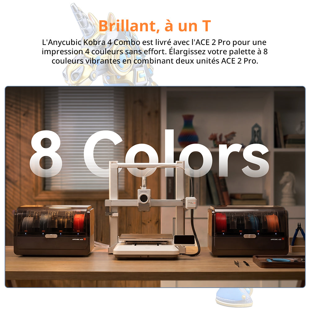 Imprimante 3D ANYCUBIC Kobra 4 Combo, impression multicolore, mise à niveau automatique LeviQ 3.0, mise à niveau sur 49 points, précision < 0,02 mm, impression pendant le séchage, séchage actif à 65 °C