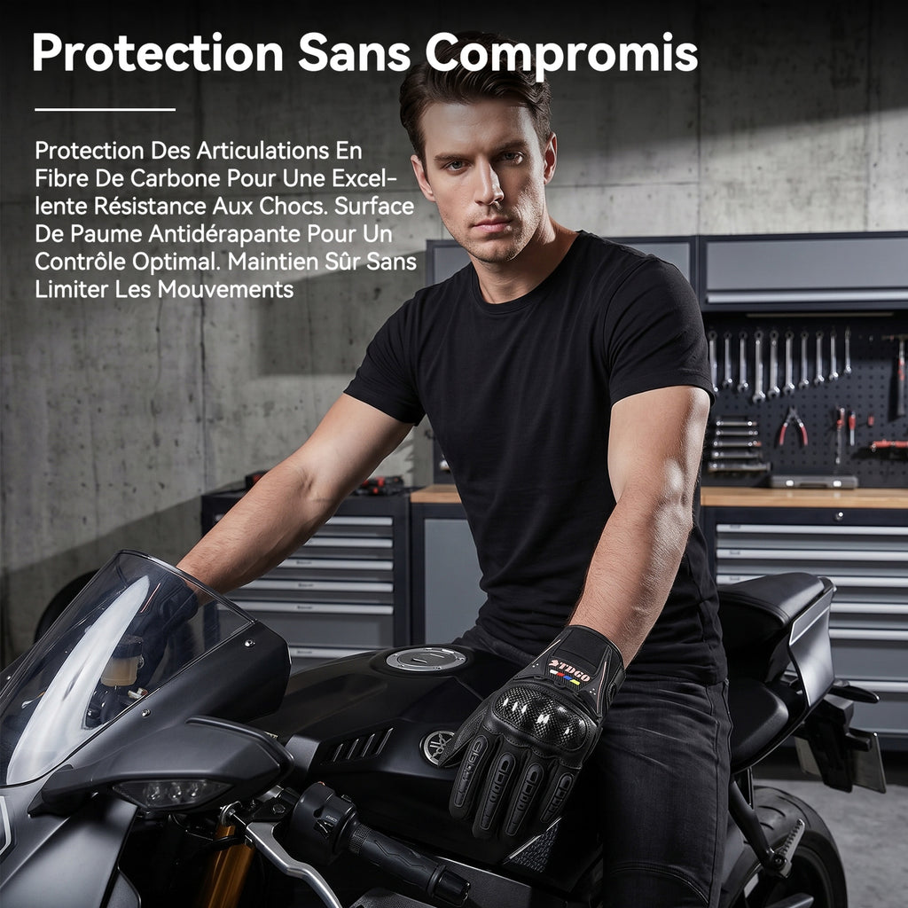 Gants de Moto Homme, Gants De Moto Toutes Saisons avec Protection Des Articulations Et Fonction Tactile, Gants Extérieurs Respirants pour Hommes Et Femmes, Convient Pour Moto, Vélo, Trottinette XL