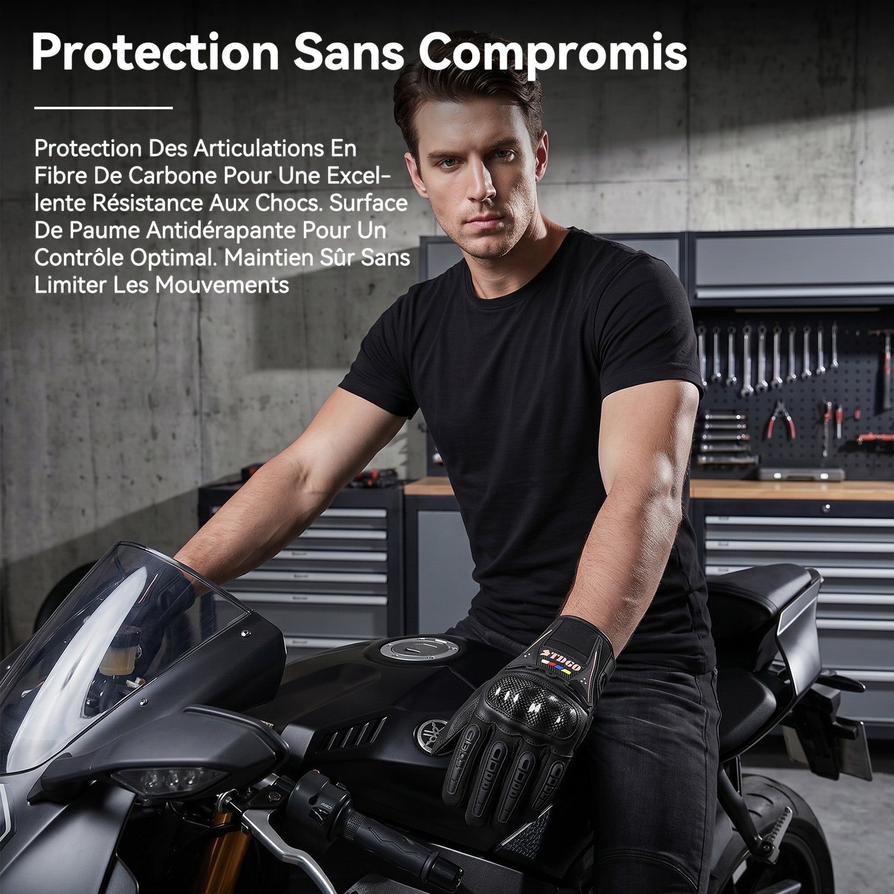 Gants de Moto Homme, Gants De Moto Toutes Saisons avec Protection Des Articulations Et Fonction Tactile, Gants Extérieurs Respirants pour Hommes Et Femmes, Convient Pour Moto, Vélo, Trottinette XL