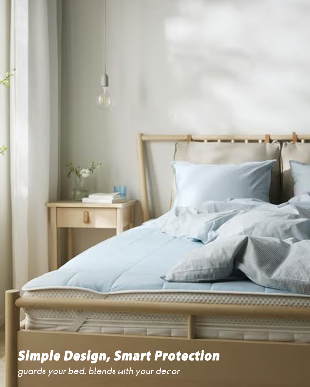 MENDALE Protège-matelas matelassé réversible – Housse réversible à double face pour un effet rafraîchissant – Bleu clair et beige – Remplie