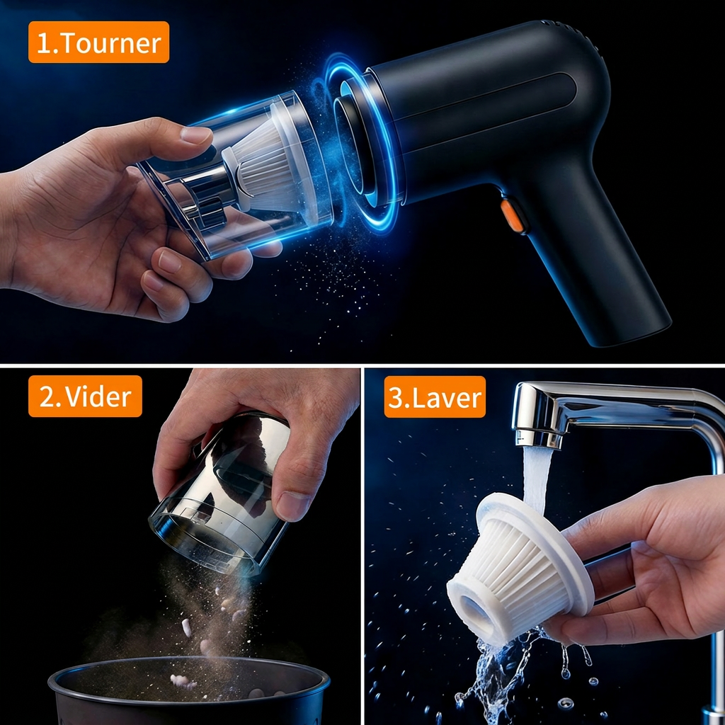 ATSHARK H2216-1 Mini Aspirateur de Voiture, Forte Aspiration de 3000Pa, Portable Sans Fil, Chargement USB 1800mAh, Noir