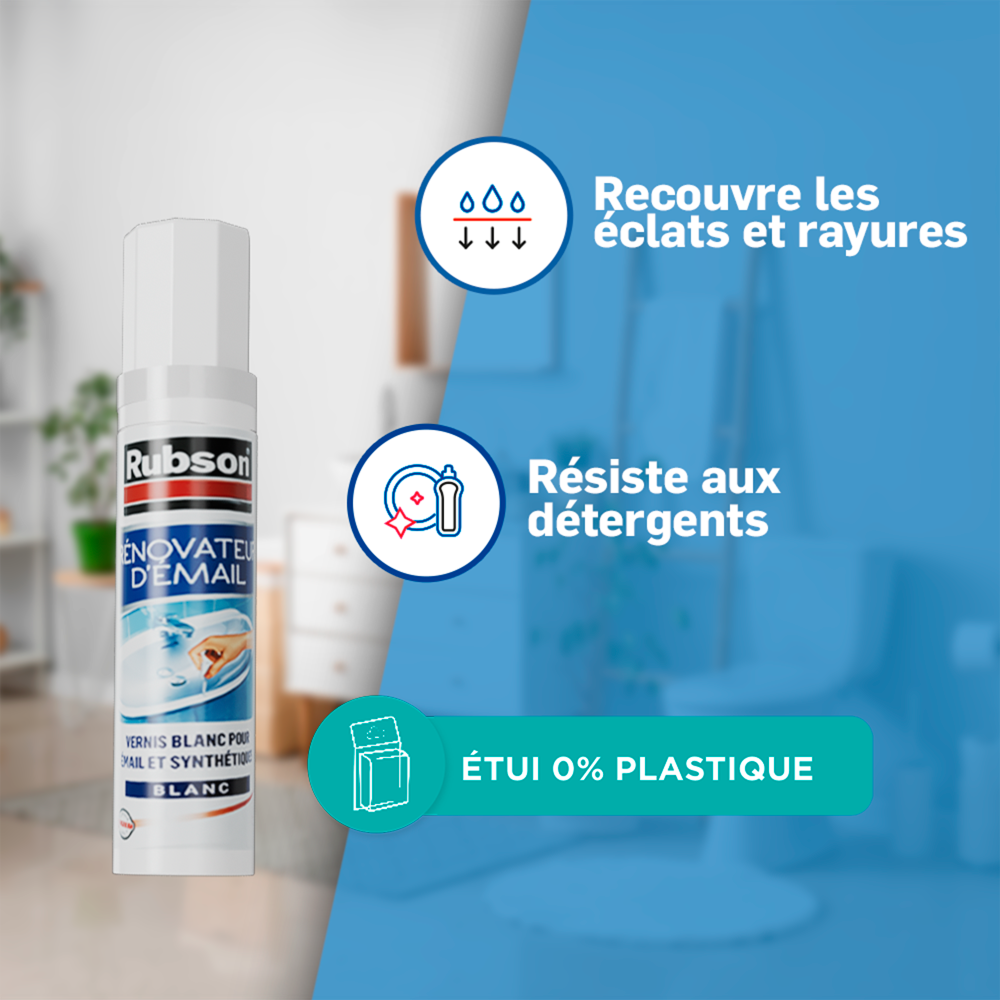 Henkel Rubson - Rénovateur d'Émail (flacon de 12 ml avec pinceau applicateur) – Vernis blanc pour recouvrir éclats et rayures sur émail et synthétiques – Résiste aux détergents