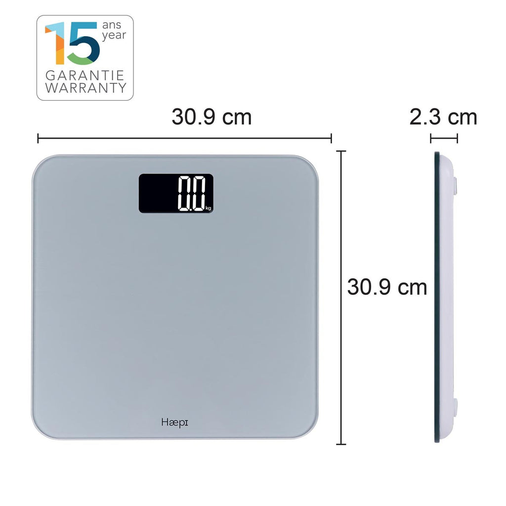 Haepi - Pèse-personne électronique avec grande plateforme et écran rétroéclairé - Capacité max. 180 kg - Piles incluses - Garantie 15 ans