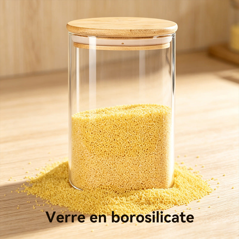 JORDAN&JUDY Lot de 7 pots de conservation alimentaire en verre hermétiques pour céréales, finition grain de bois (2178 ml*1 + 1100 ml*1 + 888 ml*1 + 800 ml*1 + 577 ml*1 + 500 ml*1 + 431 ml*1)