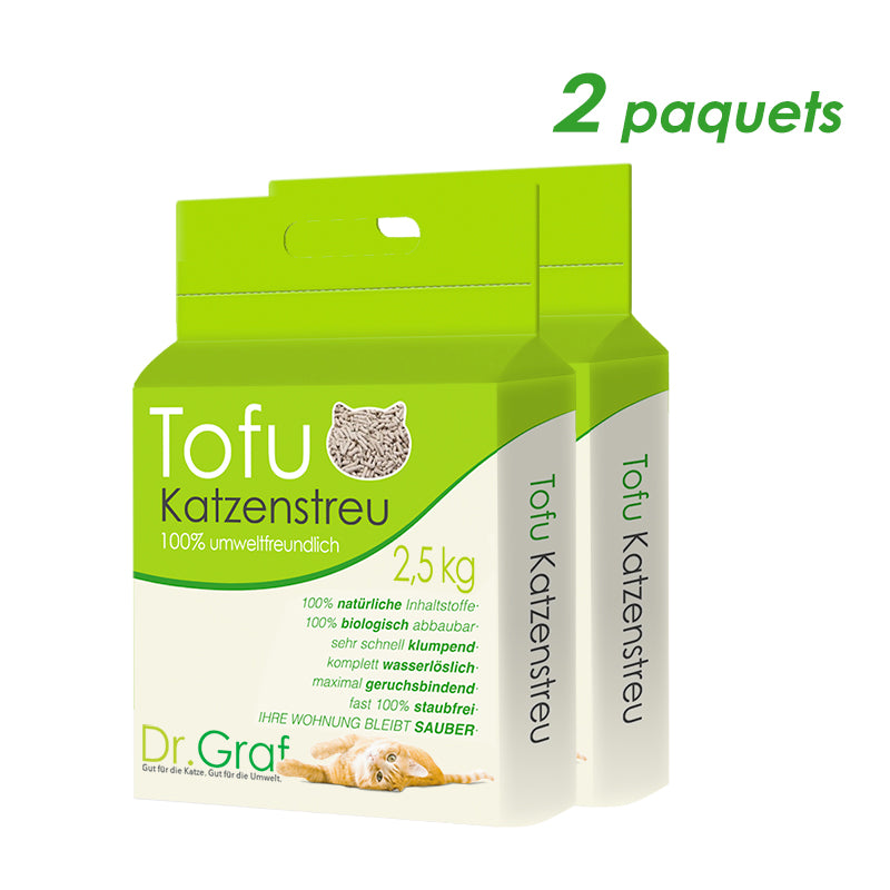 DR. GRAF Litière pour chat en tofu, 100 % naturelle, 2 x 2,5 kg