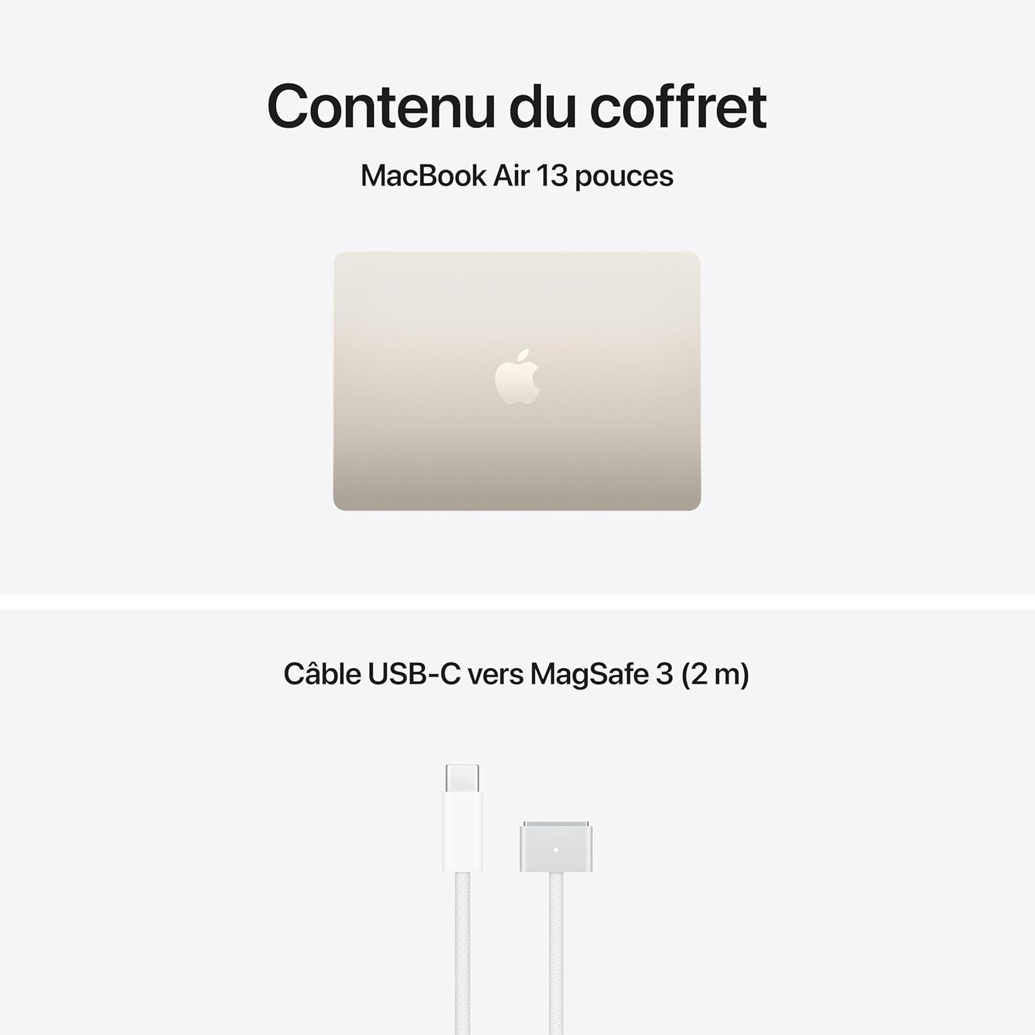 Apple MacBook Air 15 pouces Puce M5 CPU 10 cœurs GPU 10 cœurs 16 Go RAM 1 To SSD Lumière stellaire, AZERTY