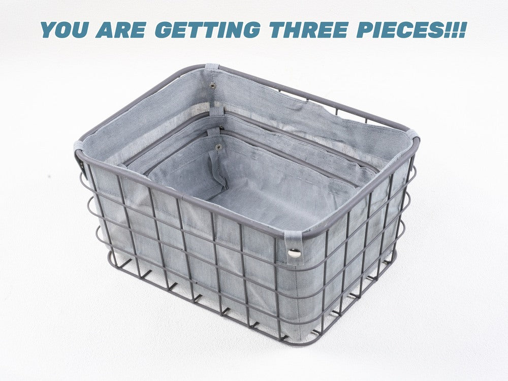 KEVAHOME panier de rangement en maille métallique gris taille S/lot de 3 doublure intérieure grise 15.5×11.5×7.5 pouces 13×9×5 pouces 11.5×7.5×3.5 pouces promotion du Nouvel An