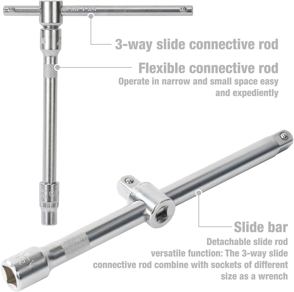 WORKPRO Jeu de clés à douille, de clés à cliquet et de clés à rainure en acier chrome-vanadium, outils mécaniques automobiles professionnels avec boîte rigide de 172 pièces