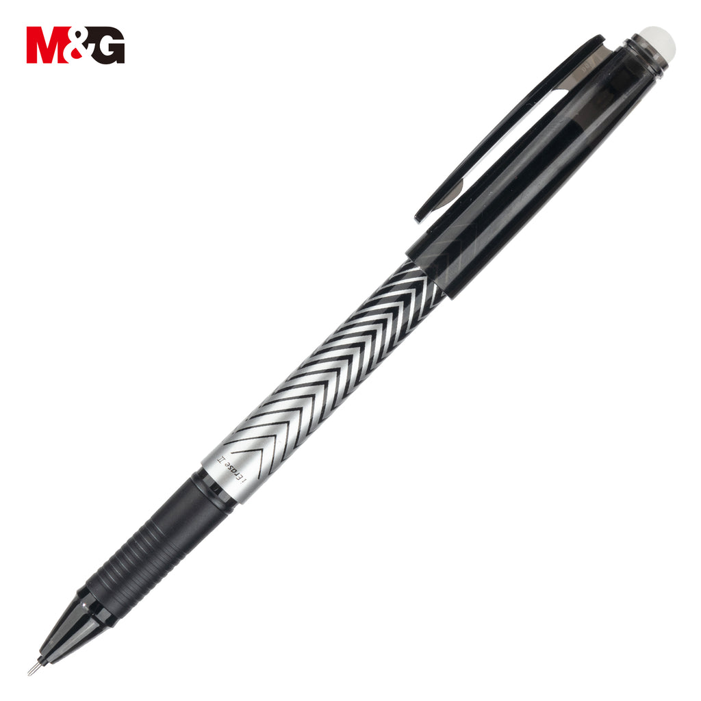 M&G iErase II Lot de 12 stylos gel effaçables, encre noire, pointe fine 0,5 mm, écriture fluide, avec prise en main confortable et capuchon pour école, bureau et agenda