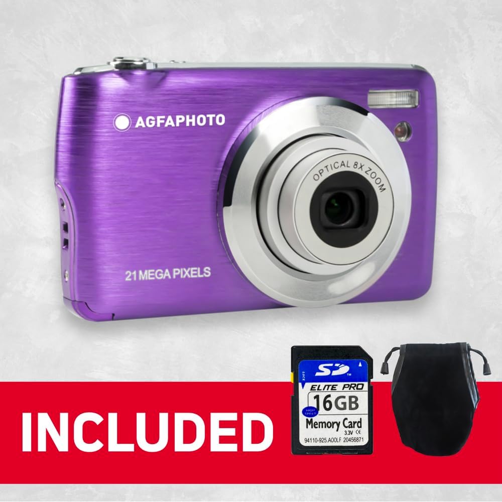 AgfaPhoto Appareil photo numérique compact 18 MP Zoom optique 8x Violet