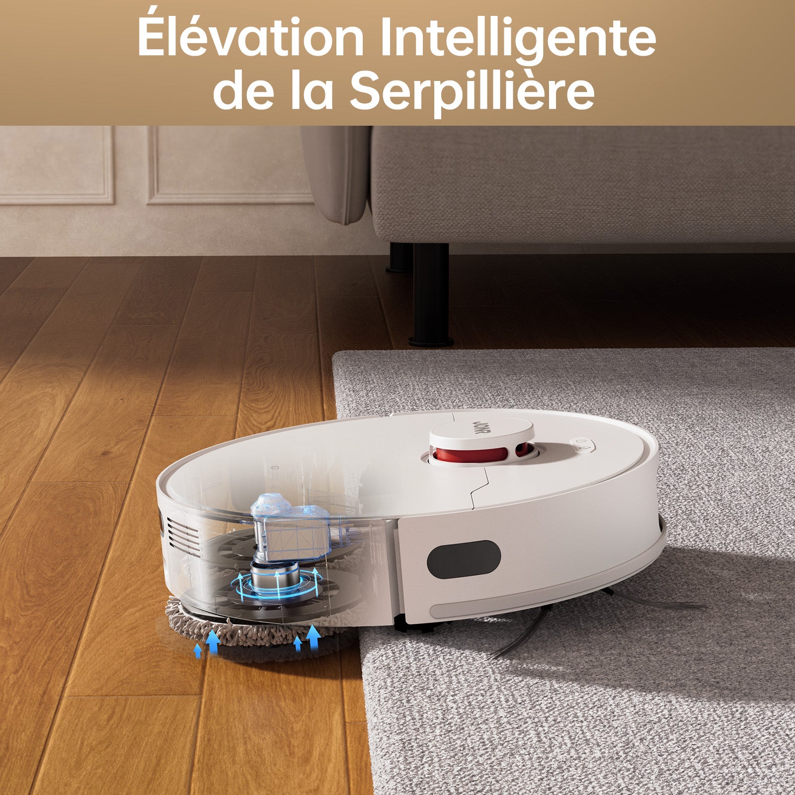 Robot Aspirateur Laveur JONR T5 Pro, Puissance d'Aspiration 8150 Pa, Séchage à l'Air Chaud, Brosse Latérale Anti-Emmêlement, Reconnaissance des Obstacles, Navigation Laser, Station de Base Tout-en-Un
