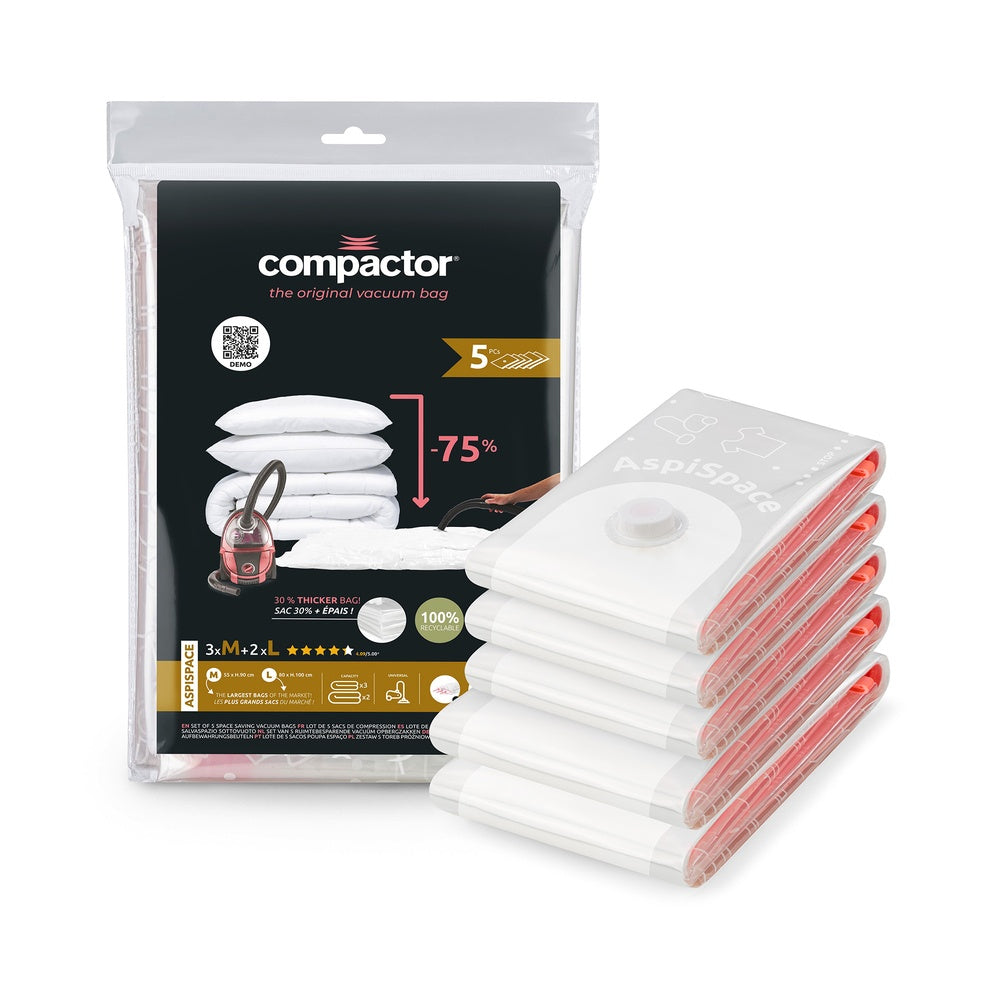 COMPACTOR Aspispace Sacs sous Vide 1 x Taille M + 2 x Taille L Lot de 3