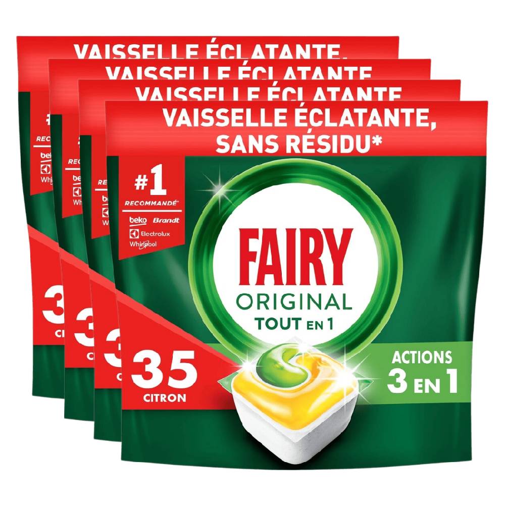 Fairy Original Tout-en-1 Tablettes Lave-Vaisselle Parfum Citron 4 x 35 Unités (= 140 Tablettes)