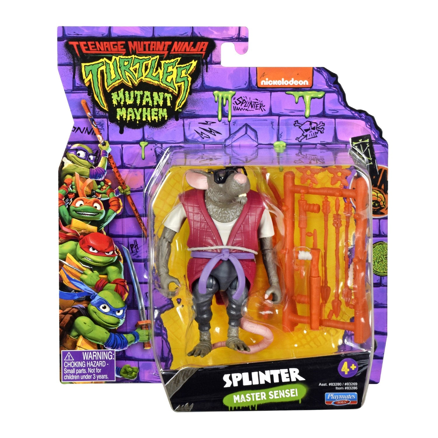 TORTUES NINJA Les Tortues Ninja, Figurine articulée de 10,5 cm, avec armes, Splinter, Jouet pour enfants dès 4 ans, TU805B