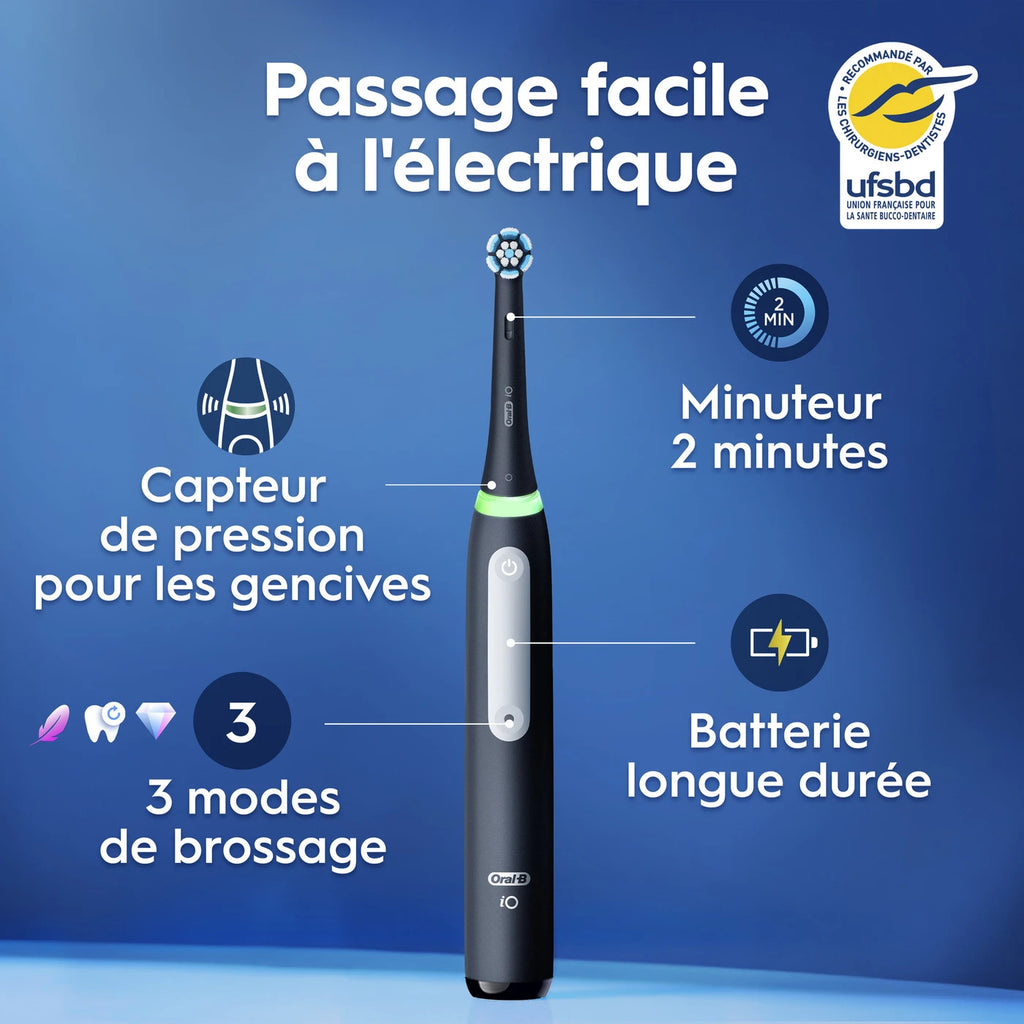 Oral-B iO 3S Brosse à dents électrique noire + têtes de brosse iO Gentle Care x6 | Pack complet de 2 ans
