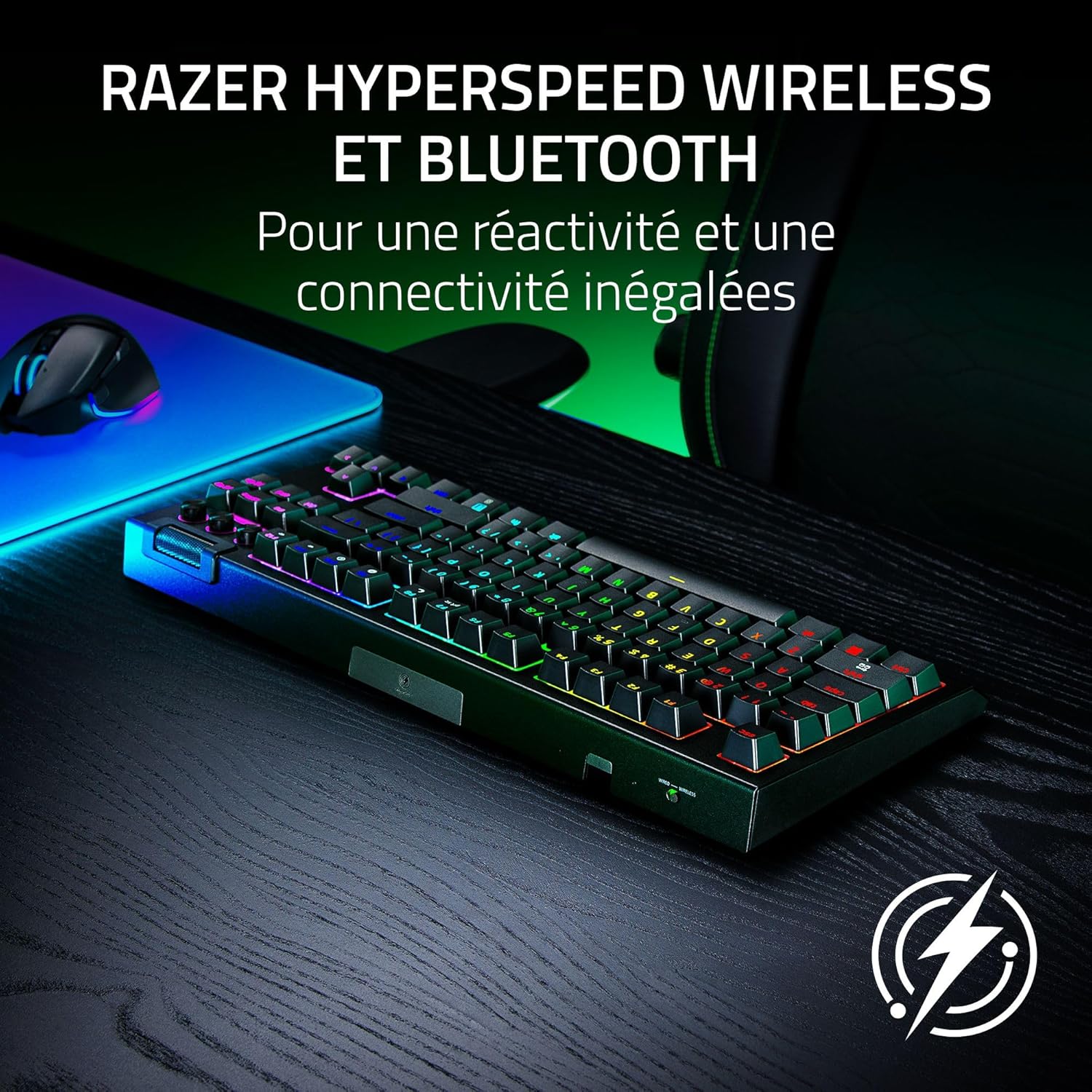 Razer BlackWidow V4 Tenkeyless HyperSpeed Clavier Gaming sans fil (Switch Orange) - AZERTY - Noir