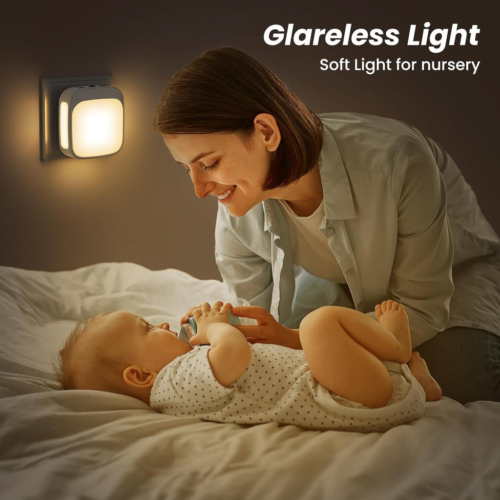 Lot de 2 veilleuses lumineuses avec capteur lumineux, économe en énergie, blanc chaud, éclairage dimmable continu, 0,3 W, 110-240 V, ABS et métal, pour chambre à bébé et couloir