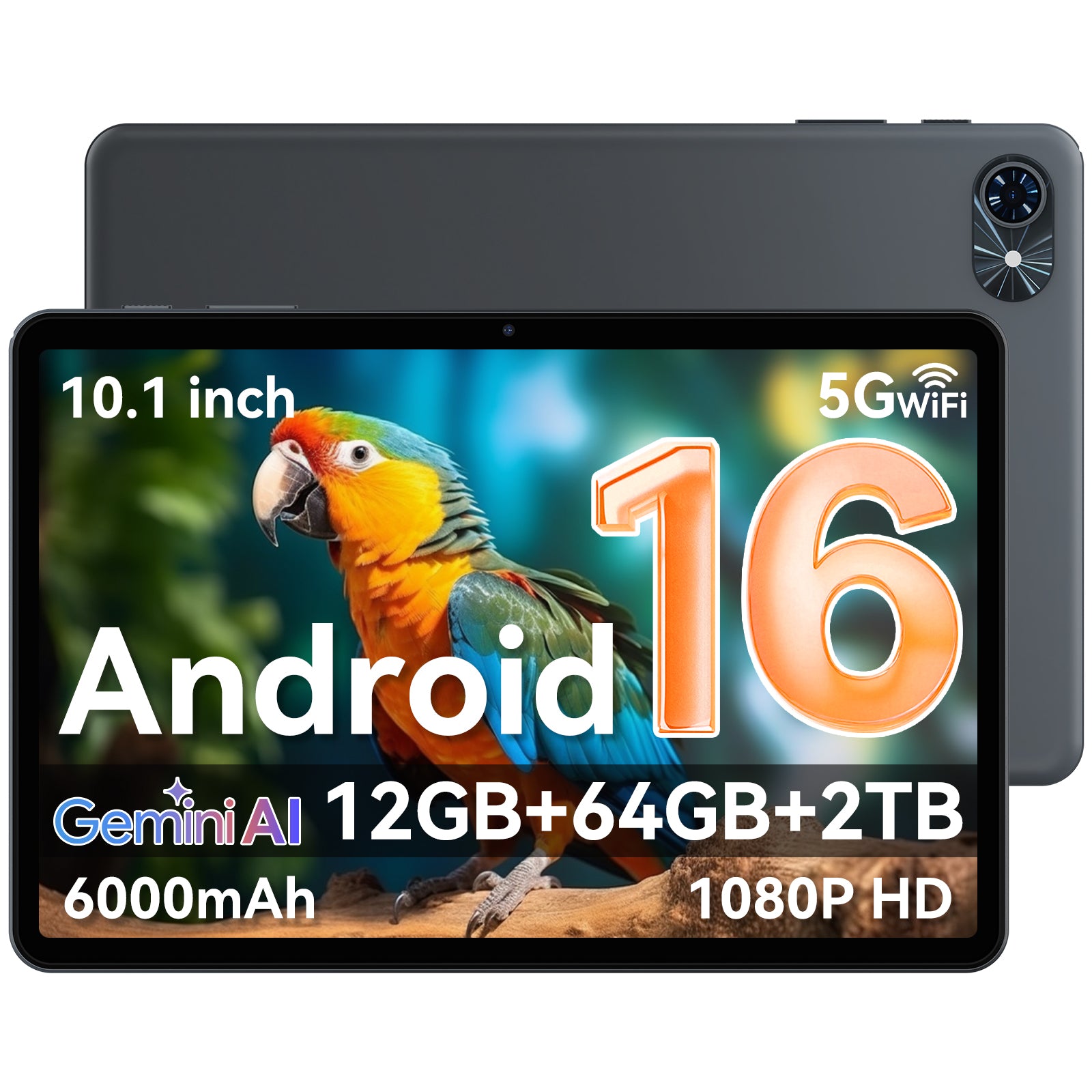 TABWEE T80 Tablette Android 16, 10,5 pouces, 12 Go (4 + 8) de RAM + 64 Go de ROM, résolution de 1280 x 800 pixels