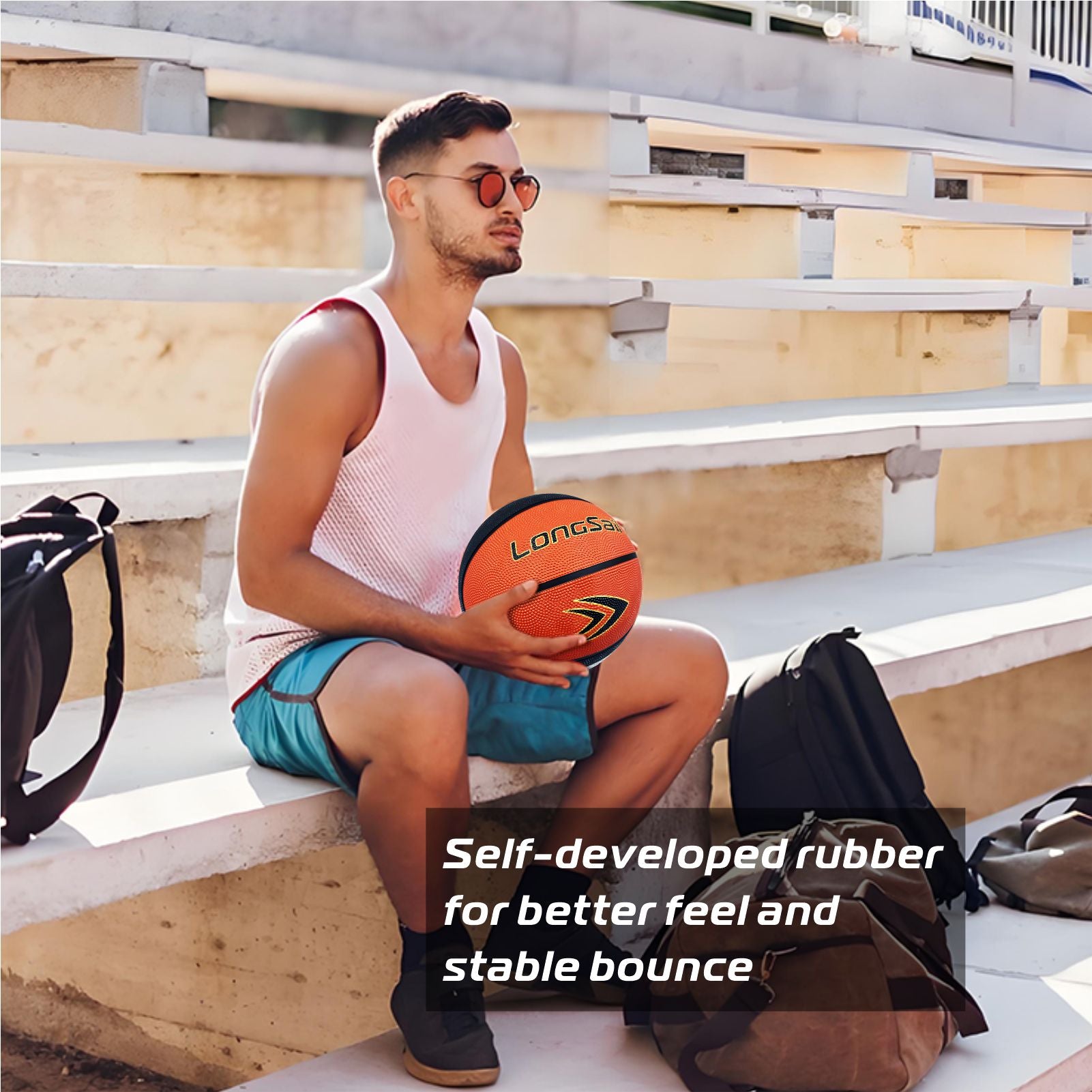 LONGSAIL Ballon de basket en caoutchouc de haute qualité 29,5 po Taille 7 Noir/Marron
